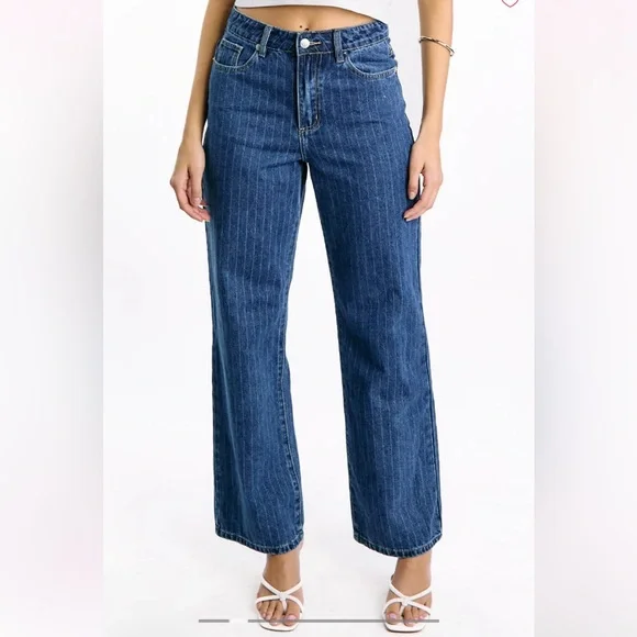 beginning boutique pinstripe slouchy jeans - Picture 1 of 7